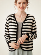 LanlyCashmere Striped Cashmere Zip Cardigan – Lightweight Knit Sweater