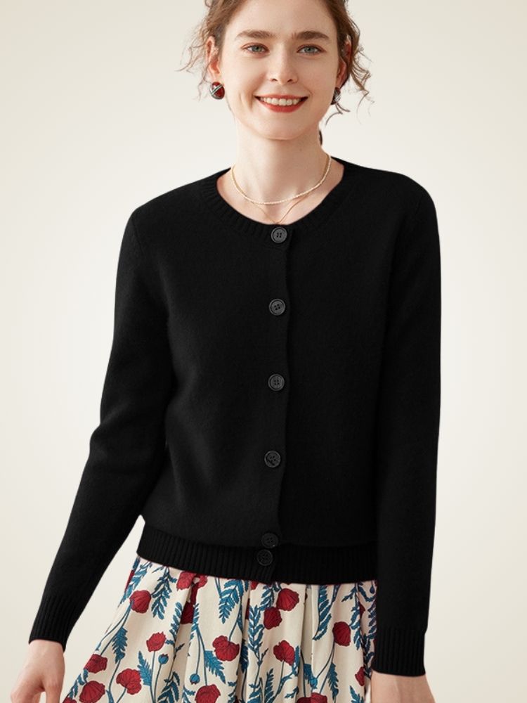 LanlyCashmere Women’s Cashmere Crew Neck Cardigan – Soft Button Knit Sweater