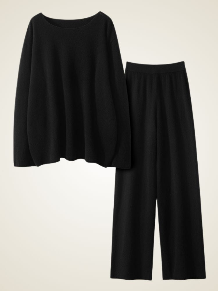 LanlyCashmere Women’s Cashmere Lounge Set – Soft Knit Sweater & Wide Leg Pants