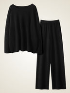 LanlyCashmere Women’s Cashmere Lounge Set – Soft Knit Sweater & Wide Leg Pants