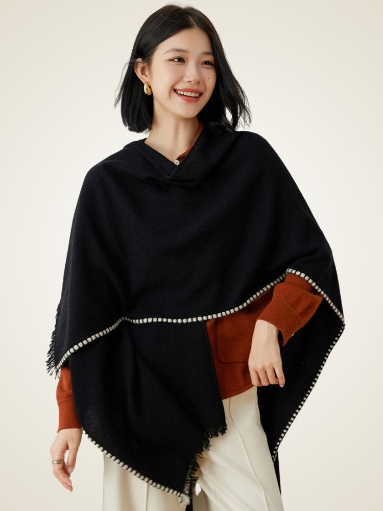 LanlyCashmere Women’s Cashmere Poncho Wrap – Oversized Soft Knit Shawl Cape