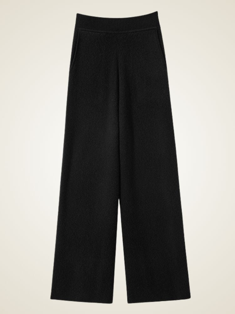 LanlyCashmere Women’s Cashmere Straight Leg Pants – High Waisted Knit Trousers