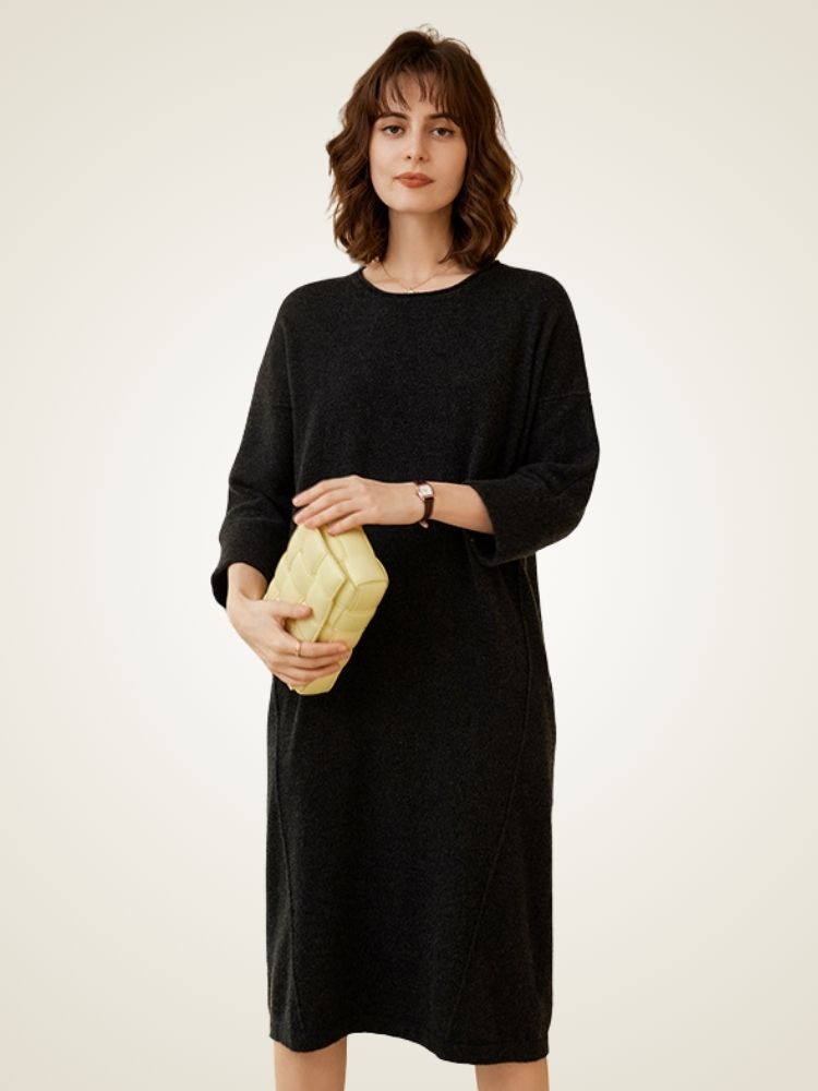LanlyCashmere Women's Cashmere Sweater Dress Relaxed Fit Knit