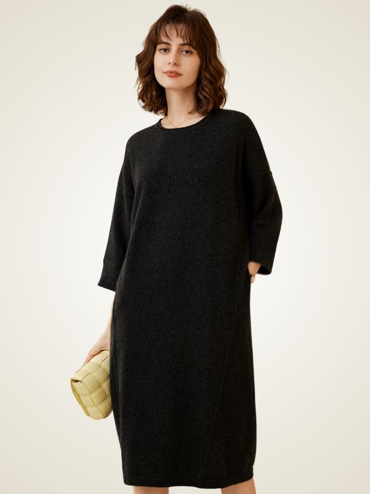 LanlyCashmere Women's Cashmere Sweater Dress Relaxed Fit Knit
