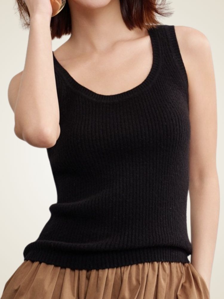 LanlyCashmere Women’s Cashmere Tank Top – Ribbed Knit Sleeveless Sweater