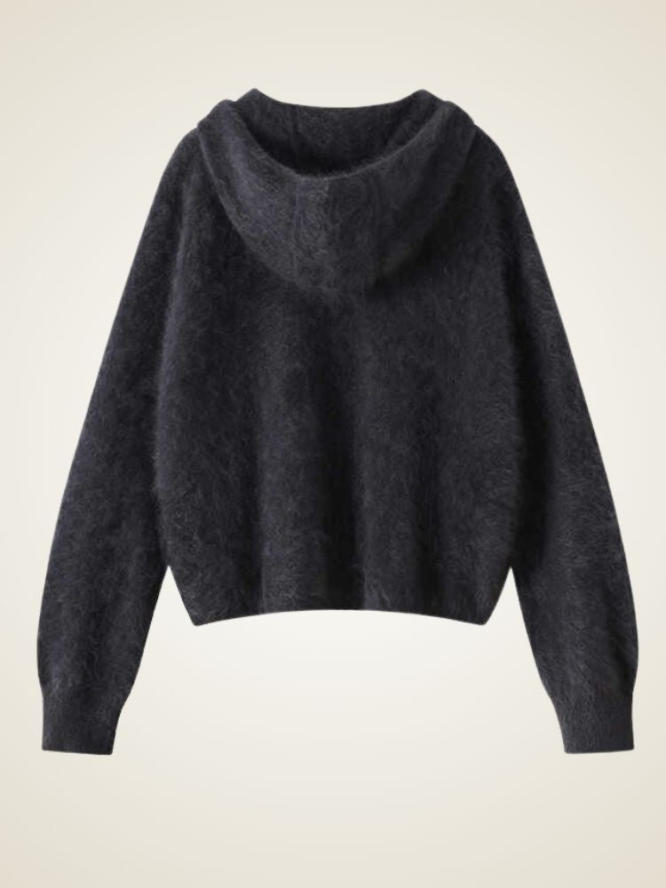 LanlyCashmere Women’s Fluffy Cashmere Zip Hoodie – Soft Knit Jacket
