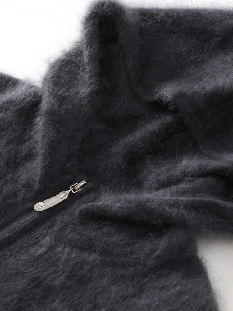 LanlyCashmere Women’s Fluffy Cashmere Zip Hoodie – Soft Knit Jacket