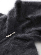 LanlyCashmere Women’s Fluffy Cashmere Zip Hoodie – Soft Knit Jacket
