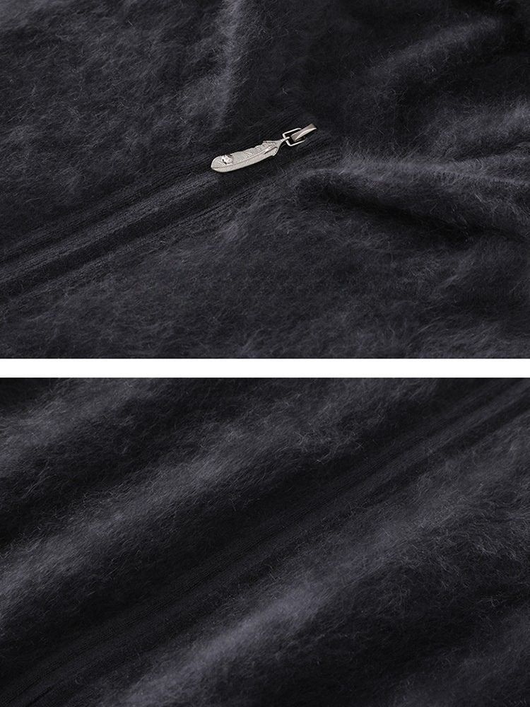 LanlyCashmere Women’s Fluffy Cashmere Zip Hoodie – Soft Knit Jacket