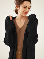 LanlyCashmere Women’s Hooded Wool Cashmere Cardigan Coat – Longline Knit Sweater