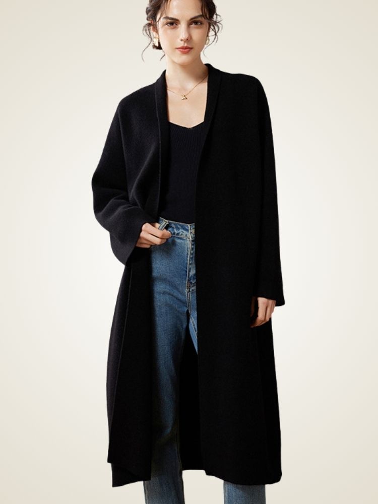 LanlyCashmere Women’s Long Cashmere Cardigan – Open Front Knit Coatigan