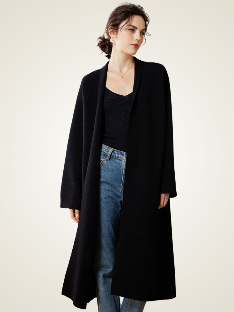 LanlyCashmere Women’s Long Cashmere Cardigan – Open Front Knit Coatigan