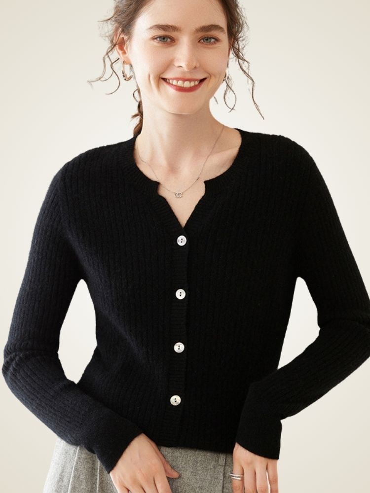 LanlyCashmere Women’s Ribbed Cashmere Cardigan – Slim Fit Button Knit Sweater