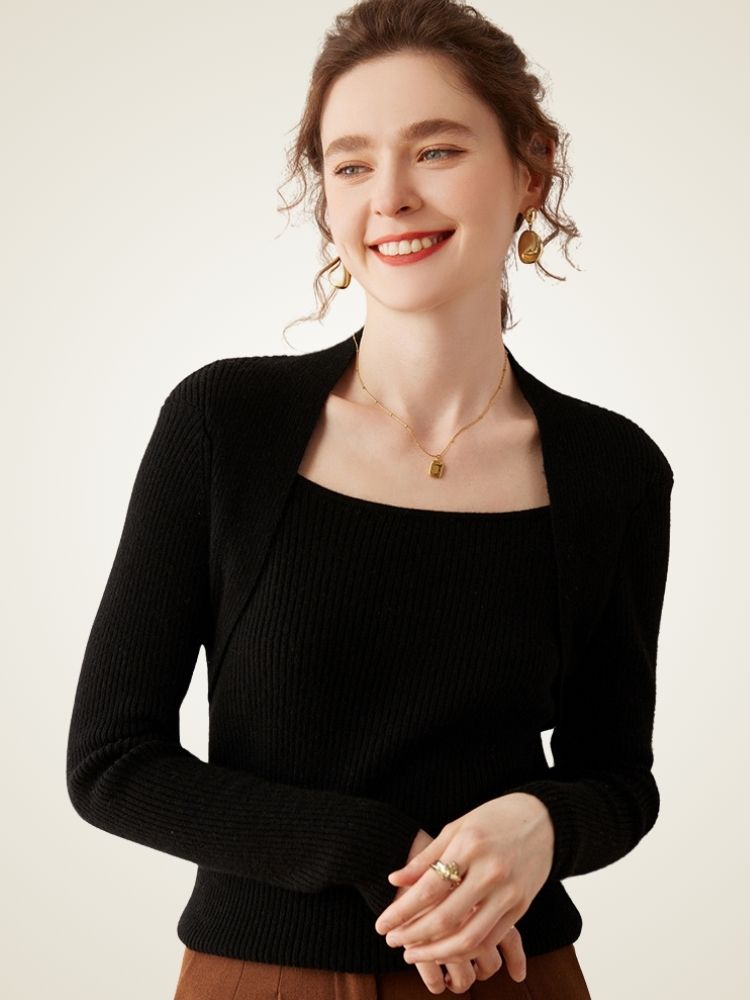LanlyCashmere Women’s Ribbed Shawl Neck Cashmere Sweater – Slim Fit Knit Pullover