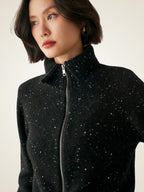 LanlyCashmere Wool Cashmere Zip Sweater – Thick Stand Collar Knit Cardigan