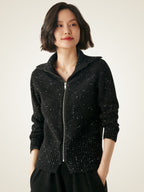 LanlyCashmere Wool Cashmere Zip Sweater – Thick Stand Collar Knit Cardigan