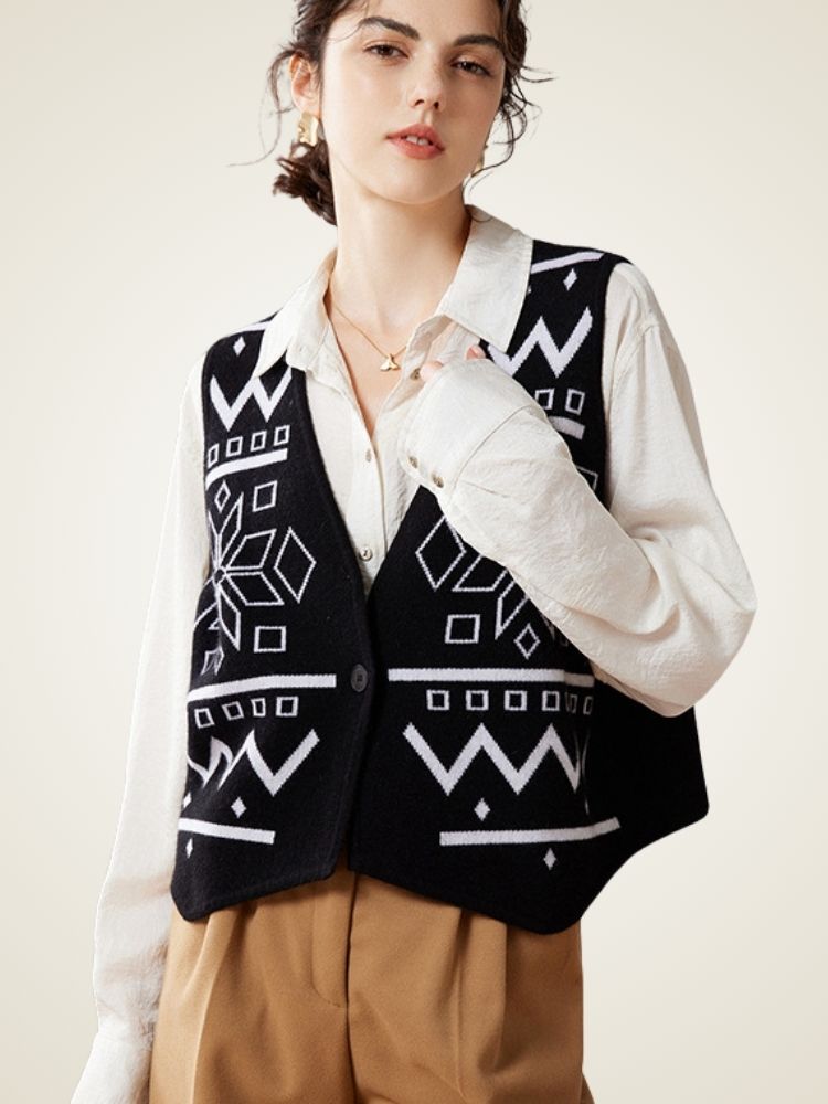 LanlyCashmere Wool Sweater Vest for Women – Jacquard Knit Sleeveless Top