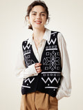 LanlyCashmere Wool Sweater Vest for Women – Jacquard Knit Sleeveless Top