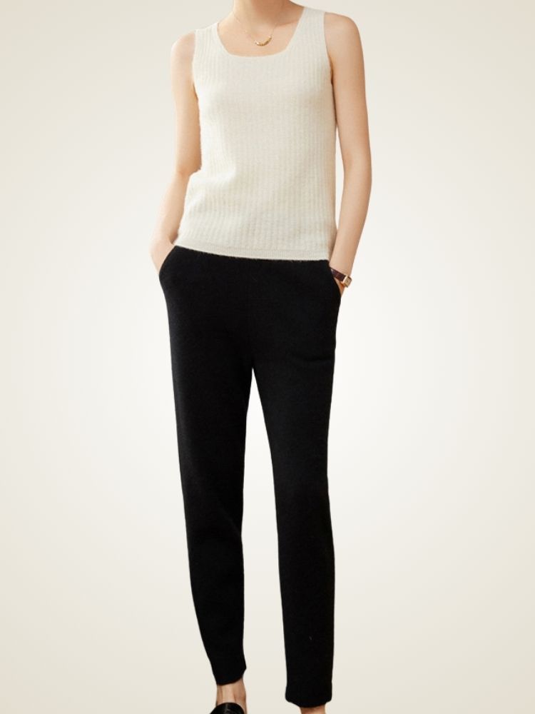 Lanlycashmere High Waist Cashmere Trousers – Slim Fit Knit Pants