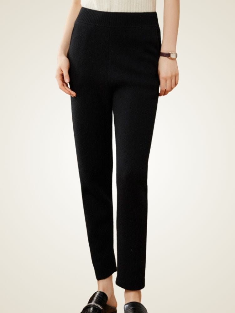 Lanlycashmere High Waist Cashmere Trousers – Slim Fit Knit Pants