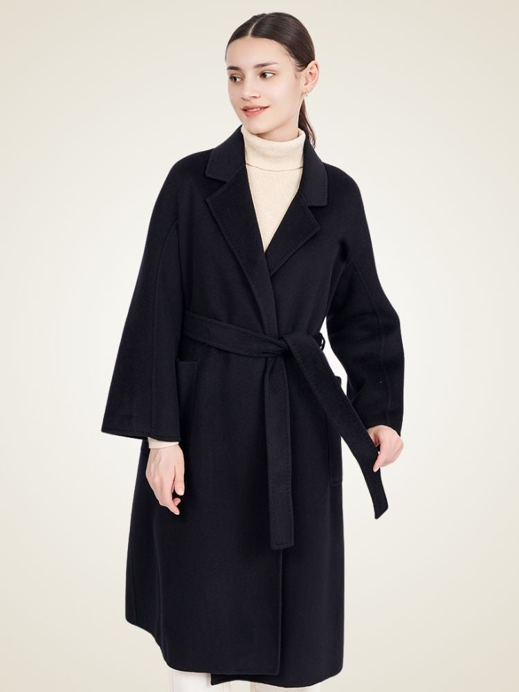 Lanlycashmere Long Cashmere Trench Coat Women – Belted Wrap Overcoat