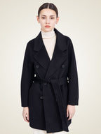 Lanlycashmere Mid Length Cashmere Coat Women – Double Breasted Belted Coat