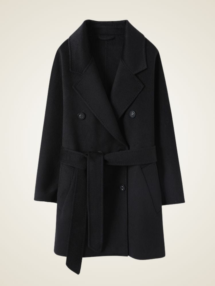 Lanlycashmere Mid Length Cashmere Coat Women – Double Breasted Belted Coat