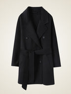 Lanlycashmere Mid Length Cashmere Coat Women – Double Breasted Belted Coat