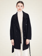 Lanlycashmere Mid Length Cashmere Coat Women – Double Breasted Belted Coat