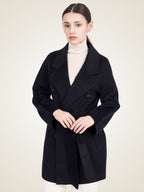 Lanlycashmere Mid Length Cashmere Coat Women – Double Breasted Belted Coat