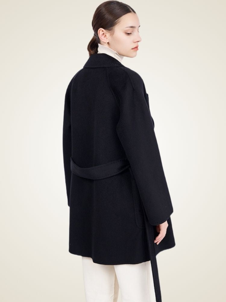 Lanlycashmere Mid Length Cashmere Coat Women – Minimalist Belted Wrap Coat
