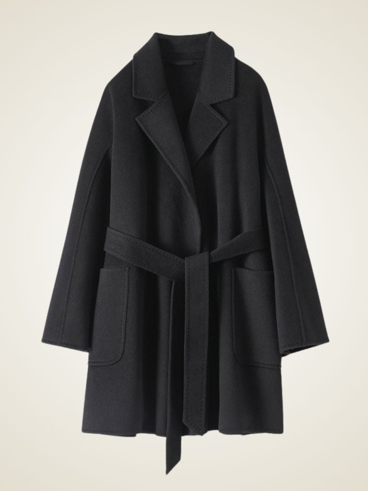 Lanlycashmere Mid Length Cashmere Coat Women – Minimalist Belted Wrap Coat