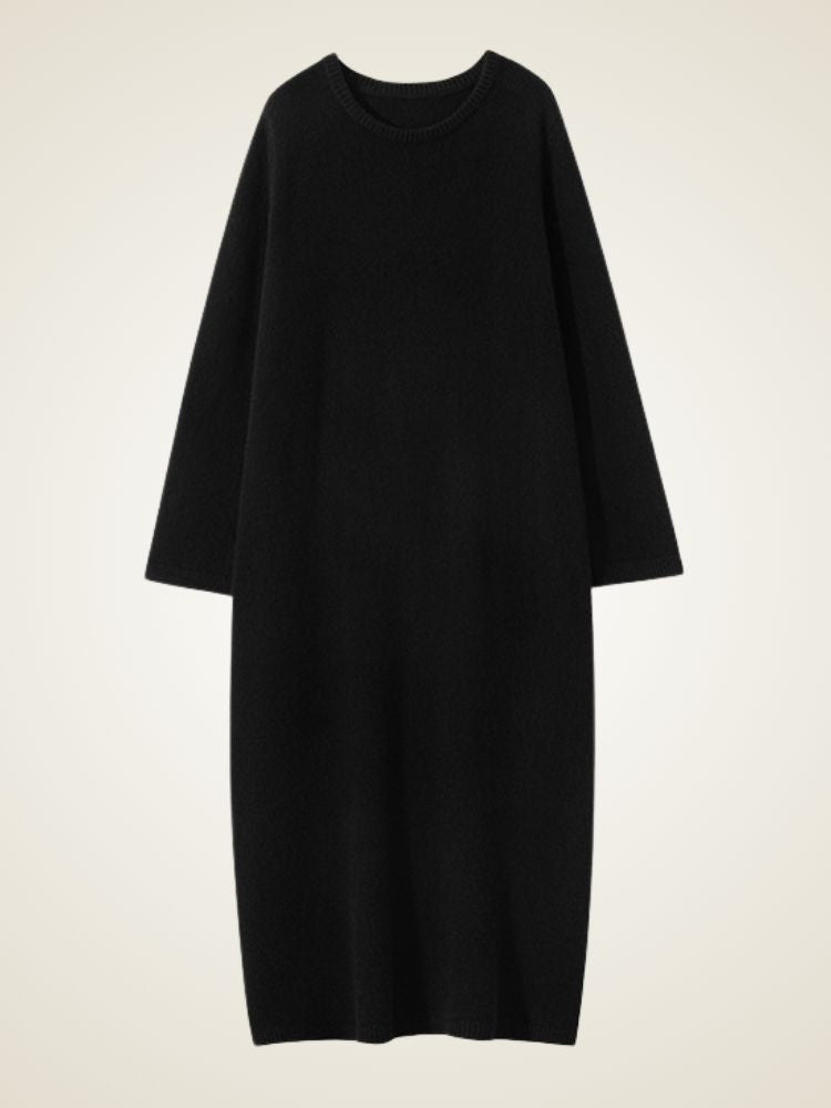 Lanlycashmere Minimalist Cashmere Midi Dress – Relaxed Knit Sweater Dress