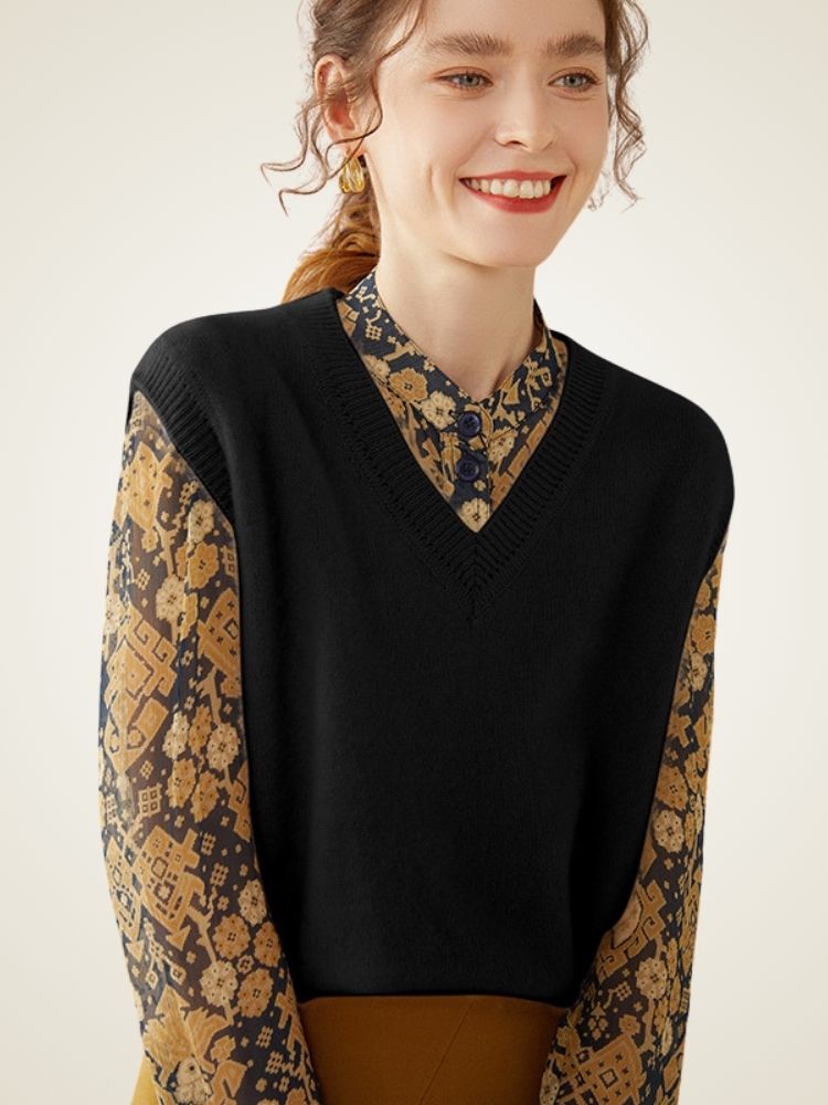 Lanlycashmere V-Neck Cashmere Sweater Vest – Classic Lightweight Knit Top