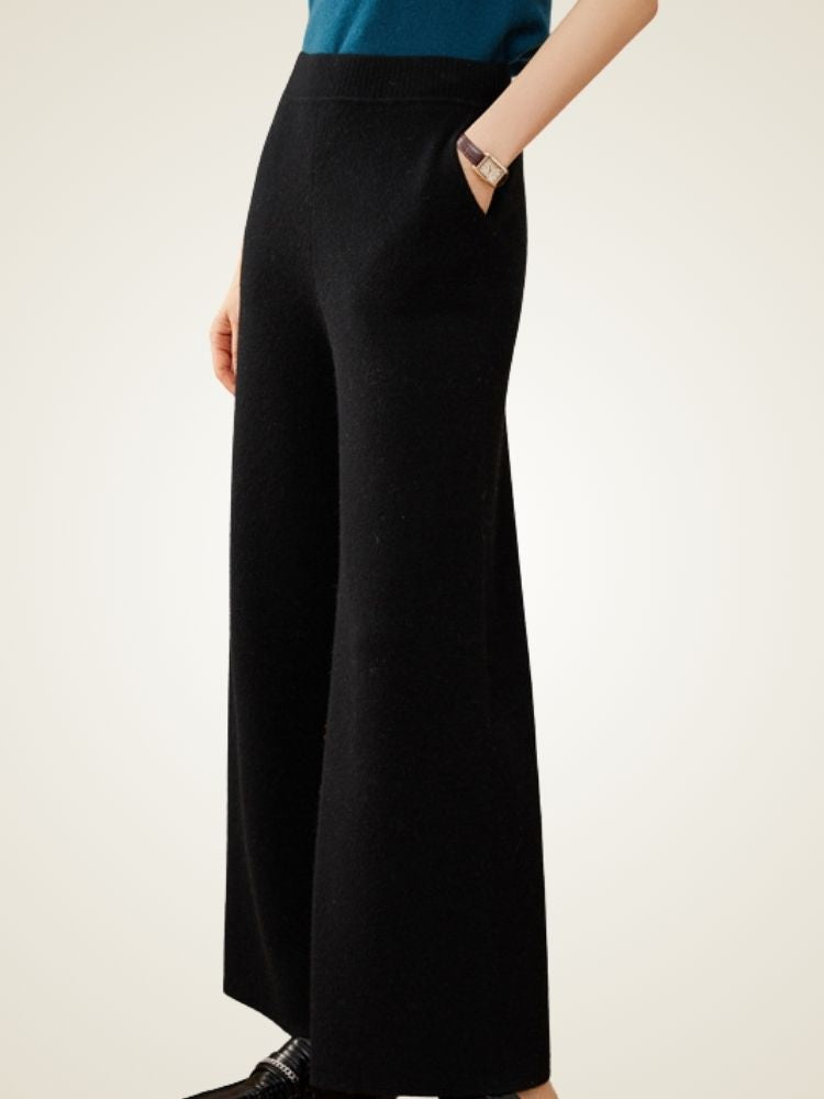 Lanlycashmere Women’s Cashmere Wide Leg Pants – Soft Knit Lounge Trousers
