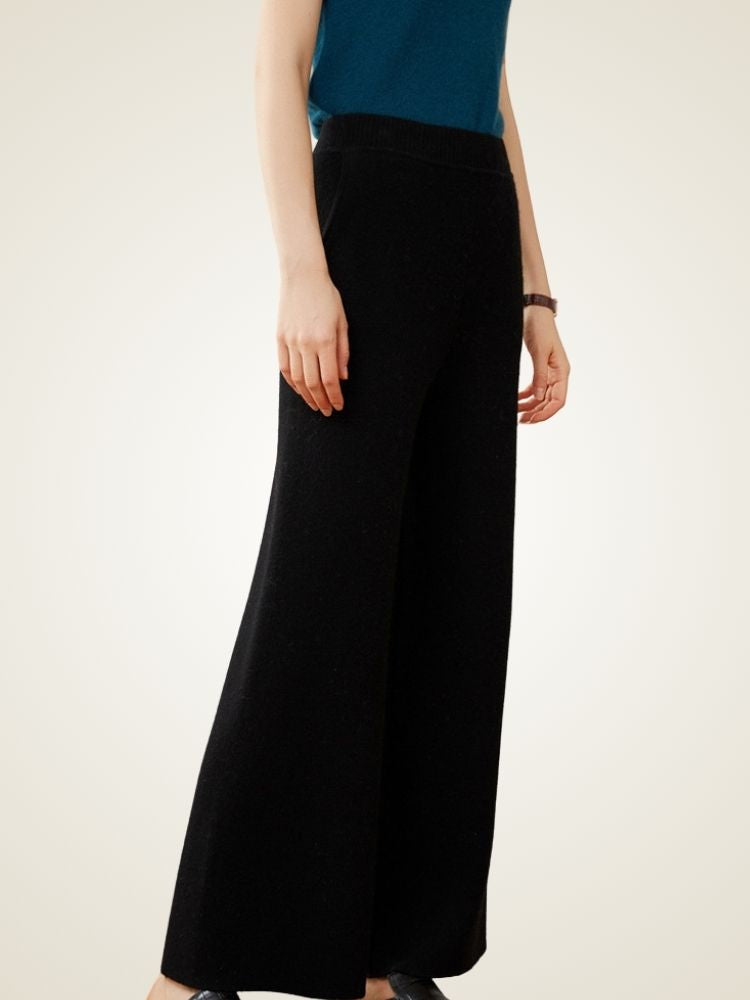 Lanlycashmere Women’s Cashmere Wide Leg Pants – Soft Knit Lounge Trousers