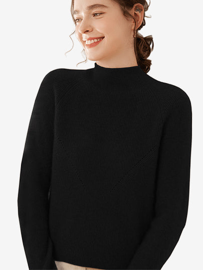 LANLY - Women's Mock Neck Cashmere Sweater Mongolian Cashmere Ribbed Pullover