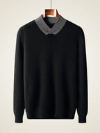 LanlyCashmere Men’s Cashmere V Neck Sweater – Contrast Collar Knit Pullover