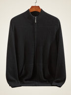 Lanly Cashmere Men's Pure Cashmere Full-Zip Cardigan - Luxury Ribbed Knit Sweater