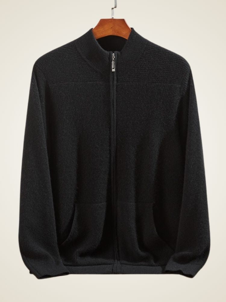 Lanly Cashmere Men's Pure Cashmere Full-Zip Cardigan - Luxury Ribbed Knit Sweater