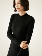 LanlyCashmere Robe mi-longue côtelée en cachemire Coupe ajustée Tricot élégant