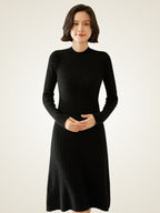 LanlyCashmere Robe mi-longue côtelée en cachemire Coupe ajustée Tricot élégant