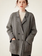 LanlyCashmere Women’s Herringbone Cashmere Coat – Mid-Length Elegant Overcoat