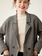 LanlyCashmere Women’s Herringbone Cashmere Coat – Mid-Length Elegant Overcoat