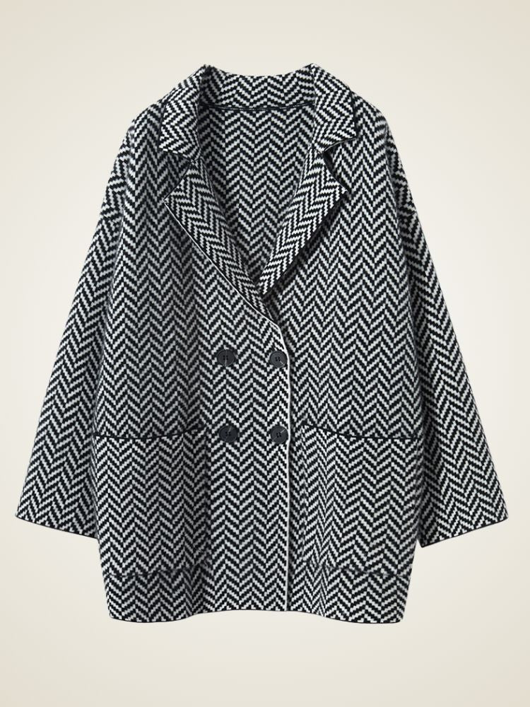 LanlyCashmere Women’s Herringbone Cashmere Coat – Mid-Length Elegant Overcoat