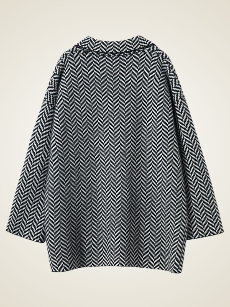 LanlyCashmere Women’s Herringbone Cashmere Coat – Mid-Length Elegant Overcoat