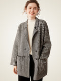 LanlyCashmere Women’s Herringbone Cashmere Coat – Mid-Length Elegant Overcoat
