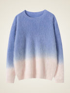 LanlyCashmere Brushed Cashmere Sweater – Ombre Crewneck Fuzzy Knit Pullover