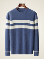 LanlyCashmere Men’s Striped Cashmere Sweater – Textured Knit Crew Neck Pullover