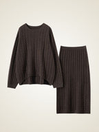 LanlyCashmere Cable-Knit Cashmere Set – Sweater & Midi Skirt Ensemble